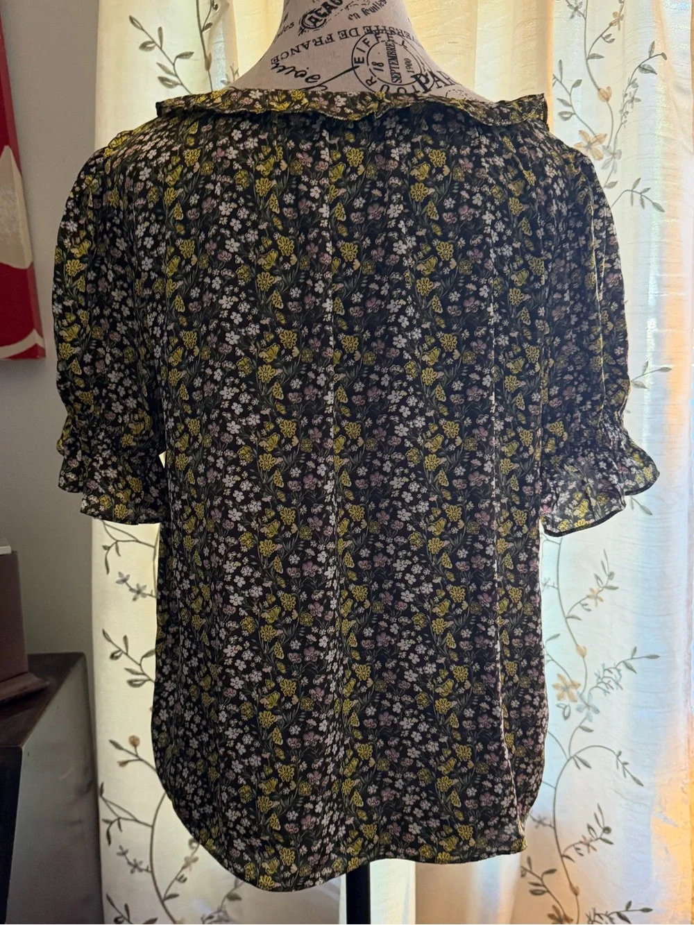 J. Crew Ruffle featherweight satin scoopneck top in floral stripe